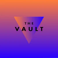 the vault logo with an orange, blue, and purple background